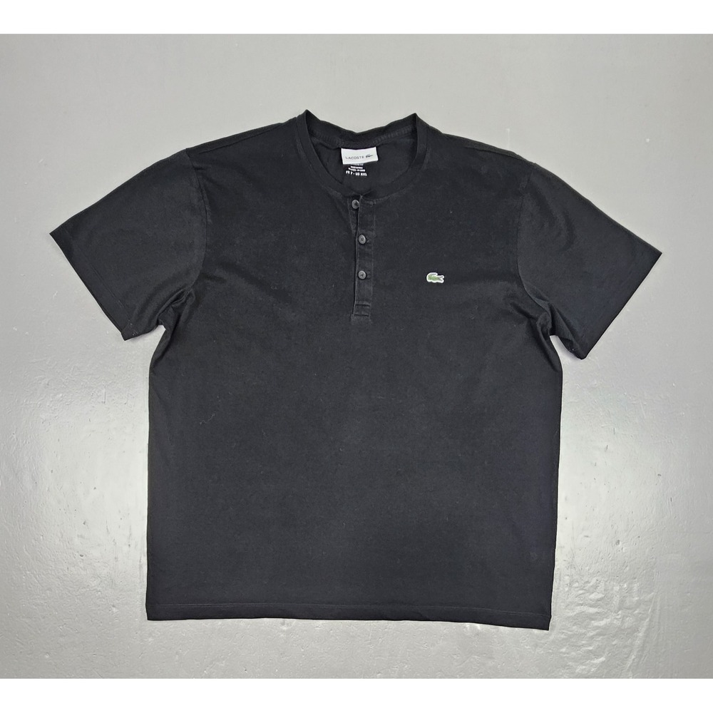 Lacoste T-Shirt Mens XXL (7) Black Henley Short Sleeve Pima Cotton 3 Button